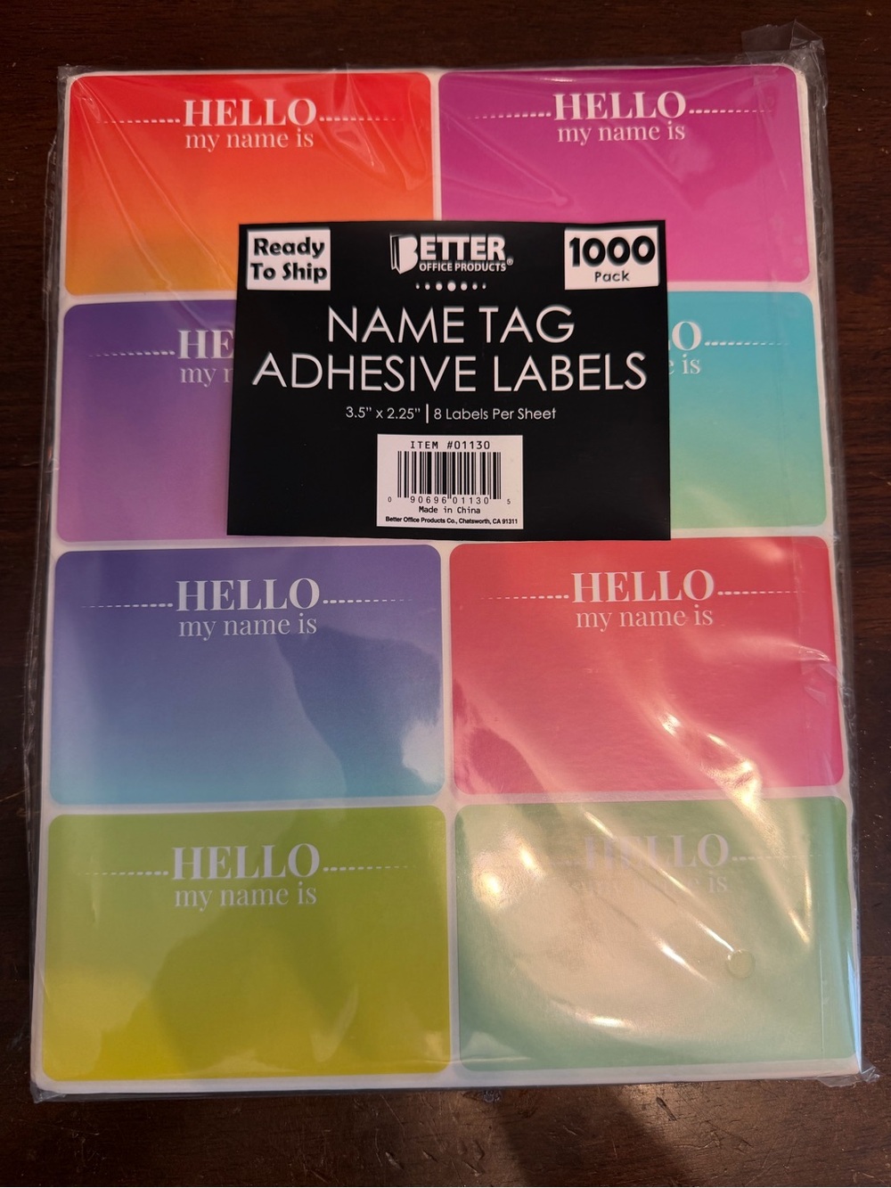 Multicolor 'Hello My Name Is' Adhesive Name Tag Labels - 1000 Pack